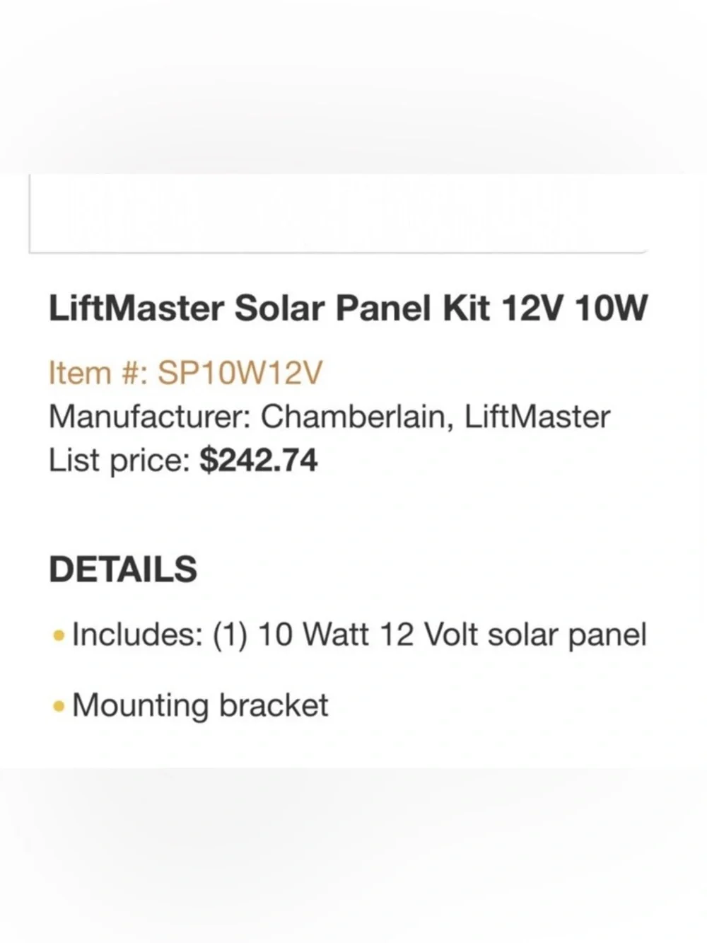Liftmaster Solar Panel - Picture 2 of 3